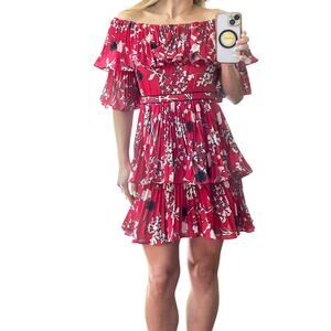 Self-Portrait Floral Off-Shoulder Ruffle Mini Dress - Size 2
